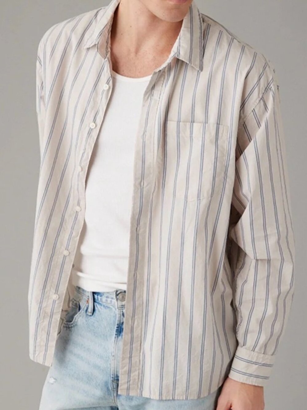 American Eagle NWT Everyday Poplin Striped Button Up Shirt size Large